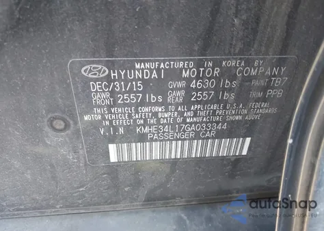 2016 Hyundai Sonata Hybrid Limited из США, поврежденный, VIN KMHE34L17GA033344